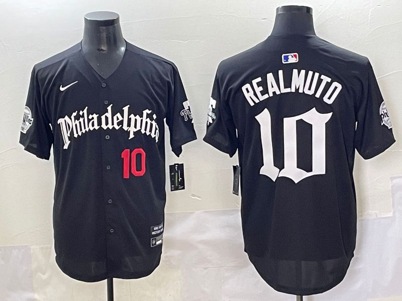 Men 2025 Philadelphia Phillies #10 Realmuto Black Five generations Joint Name Nike MLB Jersey style 1